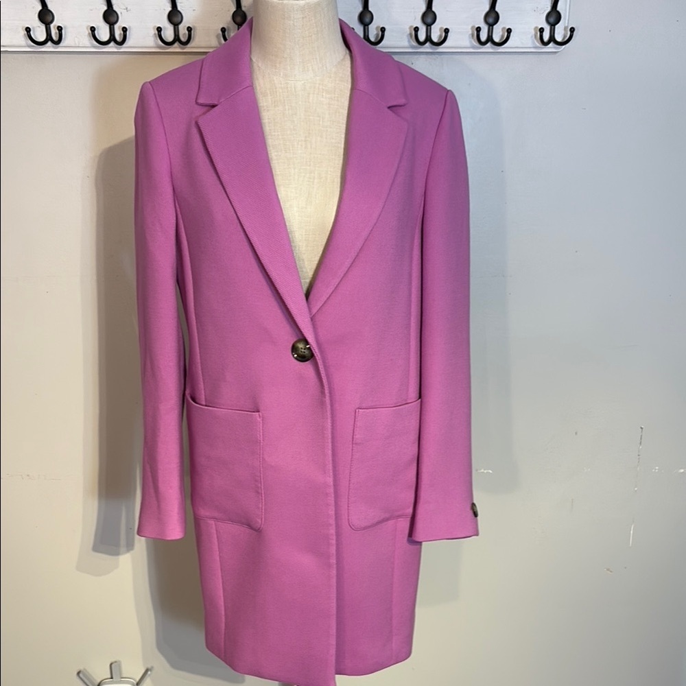 Vibrant Pink car length coat with Notched Lapel NWT size M